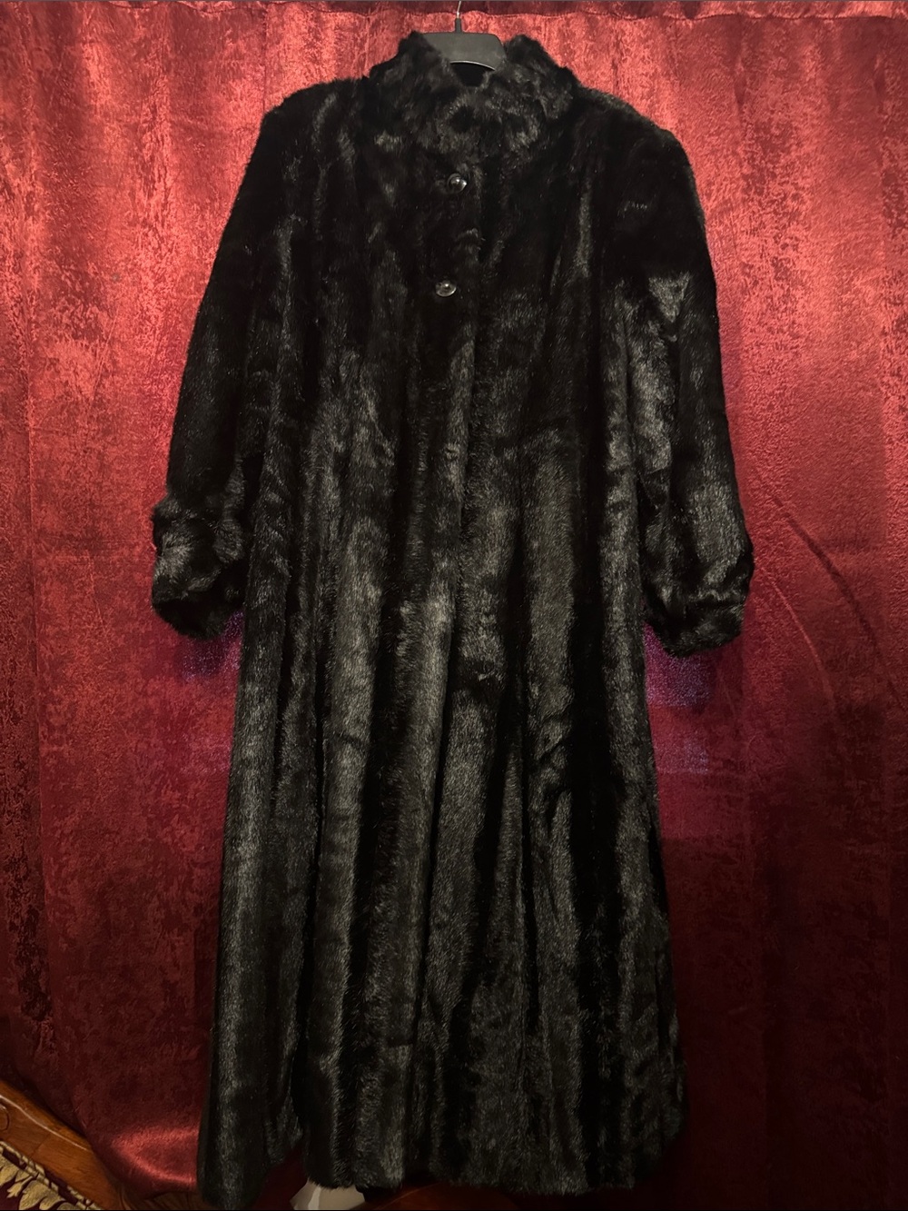 Pamela McCoy Black Faux Fur Trench Coat
